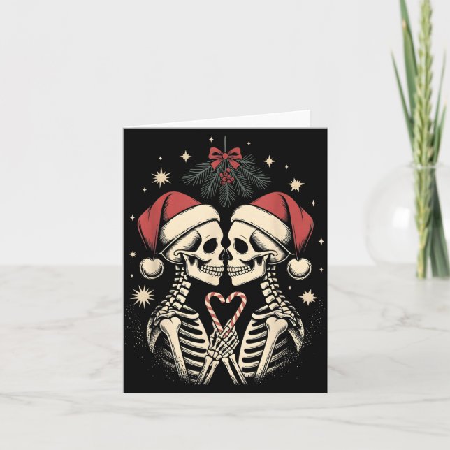 Carte Christmas Matching Gothic Couple Dark Humor Skelet (Devant)