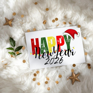 Carte Christmas New Year 2026 colorful Flat Card