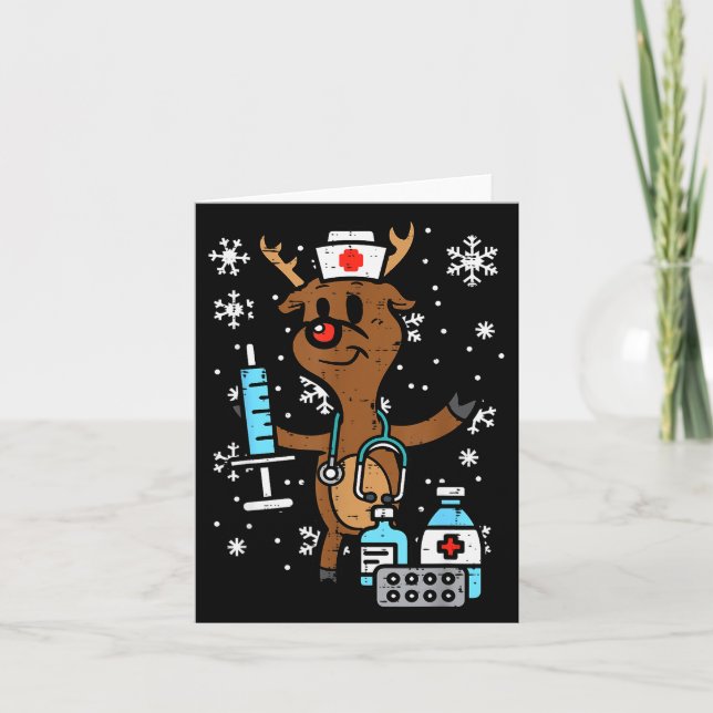Carte Christmas Nurse Reindeer Funny Xmas Nursing Scrub  (Devant)