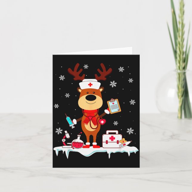 Carte Christmas Nurse Reindeer Funny Xmas Scrub Top Nurs (Devant)