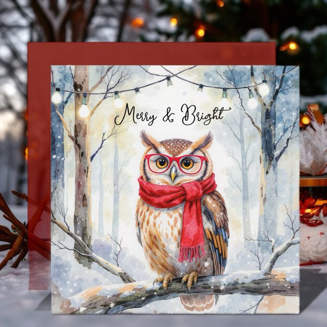 Carte Christmas Owl (The peaceful snowy woods and wise owl create a cozy, festive atmosphere!)