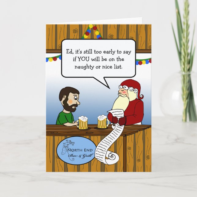 Carte Christmas Père Noël et Guy au bar Goover List (Devant)