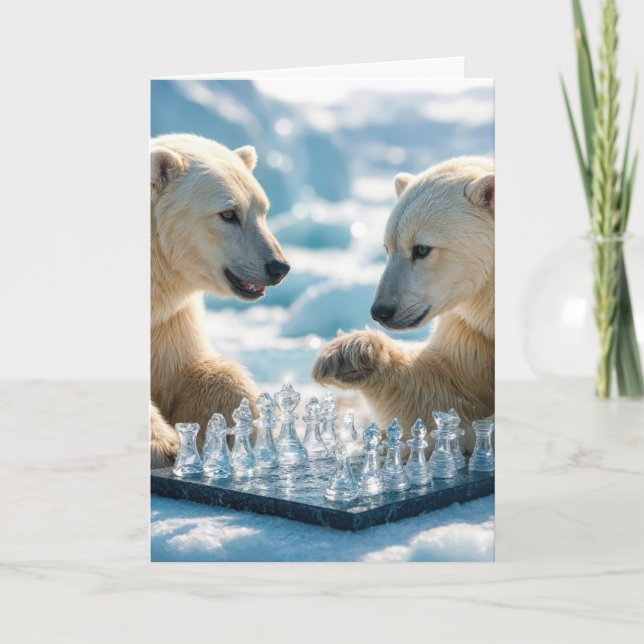 Carte Christmas Polar Bears Playing Chess On a Glacier (Devant)
