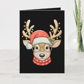 Carte Christmas Reindeer Xmas Lights Glasses Santa Hat