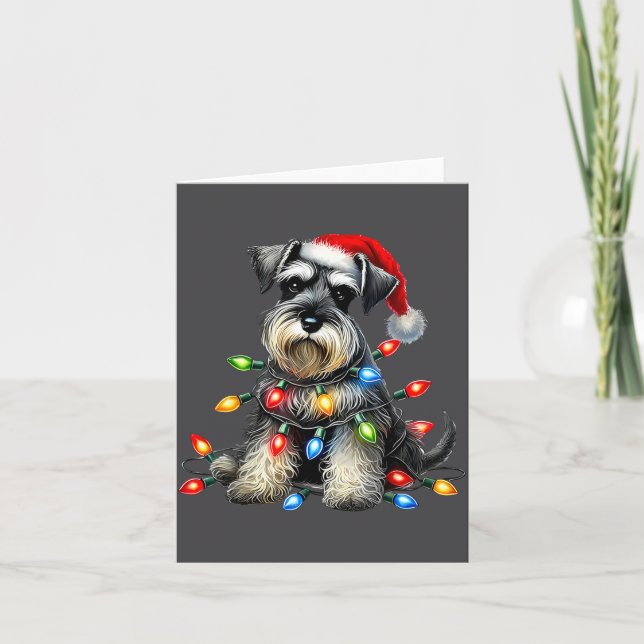 Carte Christmas Schnauzer Dog Santa Hat Xmas Light Holid (Devant)
