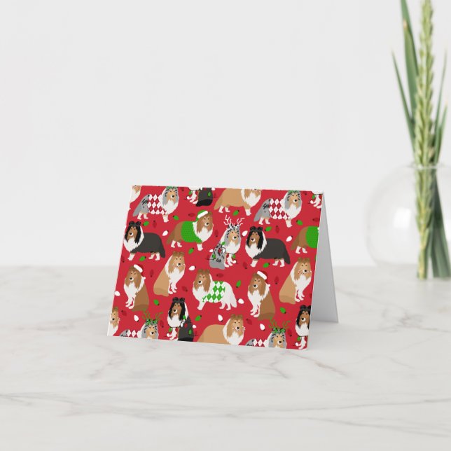 Carte Christmas Shelter Shetland Sheepdog (Devant)