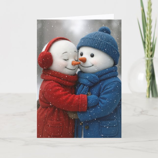 Carte Christmas Snowman Couple in Snowflakes (Devant)