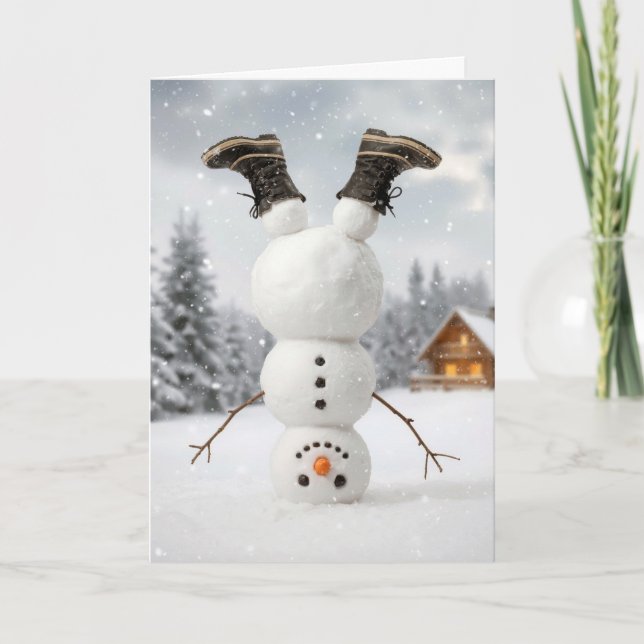 Carte Christmas Snowman Doing a Headstand  (Devant)