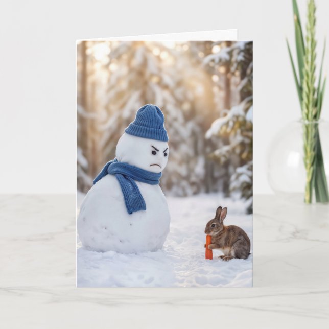 Carte Christmas Snowman Scowling at a Rabbit (Devant)