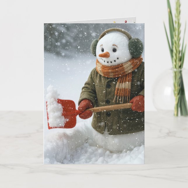 Carte Christmas Snowman Shoveling Snow (Devant)