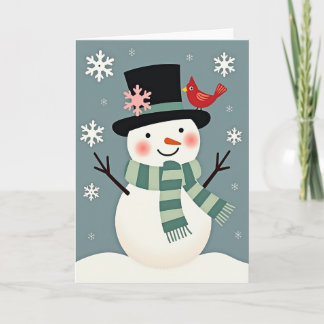 Carte Christmas Snowman With Cardinal