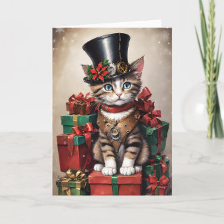 Carte Christmas Steampunk Tabby Kitten