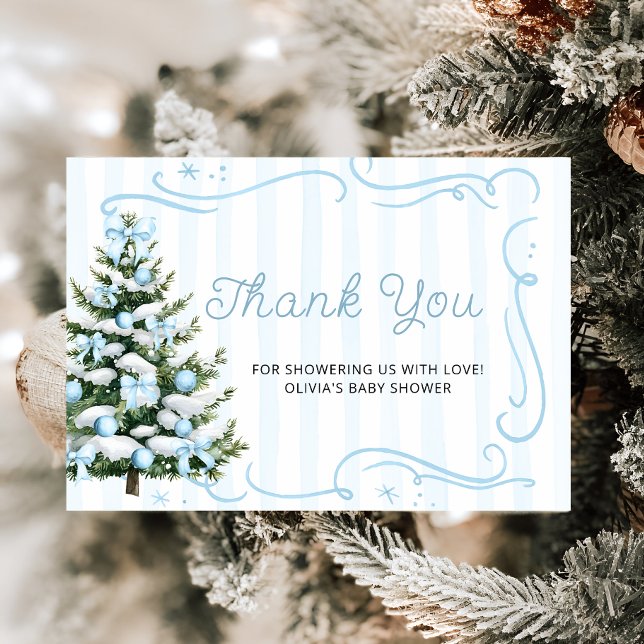 Carte Christmas Tree Blue Winter Baby Shower Thank You  (Créateur téléchargé)