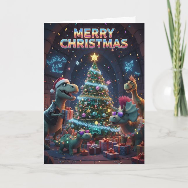Carte Christmas Tree Dinosaur Card - Jurassic Dino-mite  (Devant)