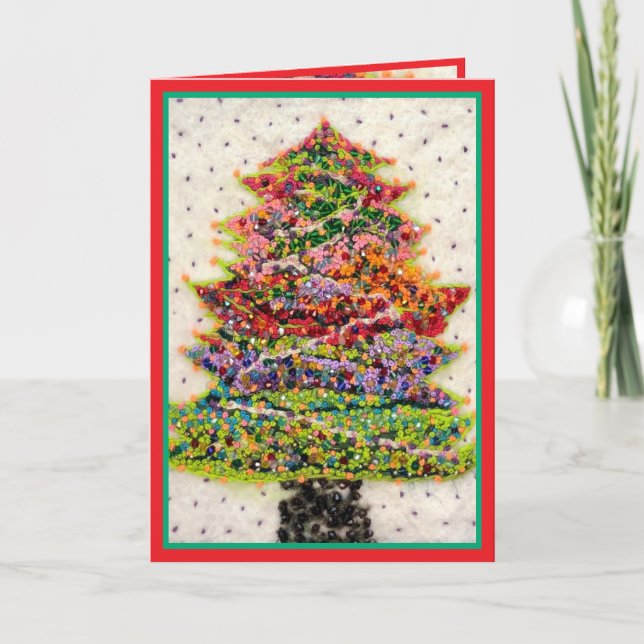 Carte Christmas Tree glitter sparkle red green beads (Devant)