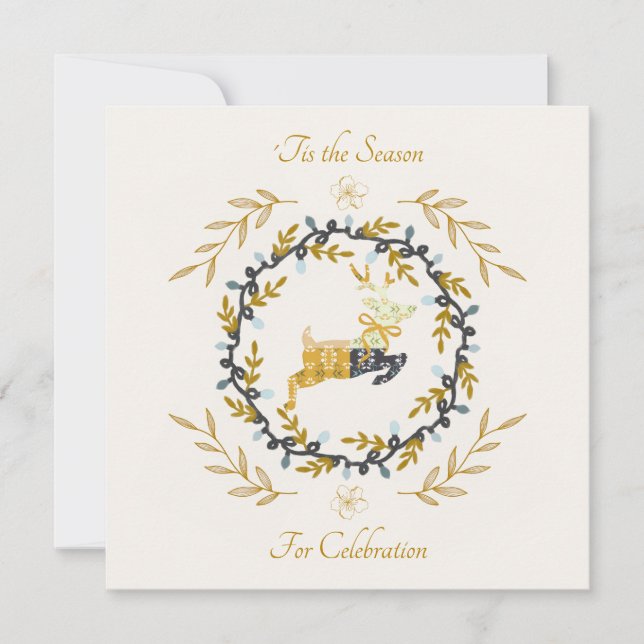 Carte Christmastime Deer Yellow Cream Flat Card (Devant)