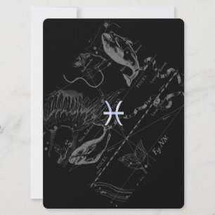 Carte Chrome Style Pisces Symbole Zodiac sur Hevelius