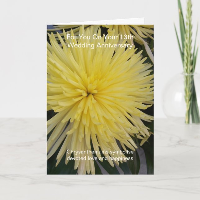 Carte Chrysanthème jaune 13e anniversaire du Mariage (Devant)