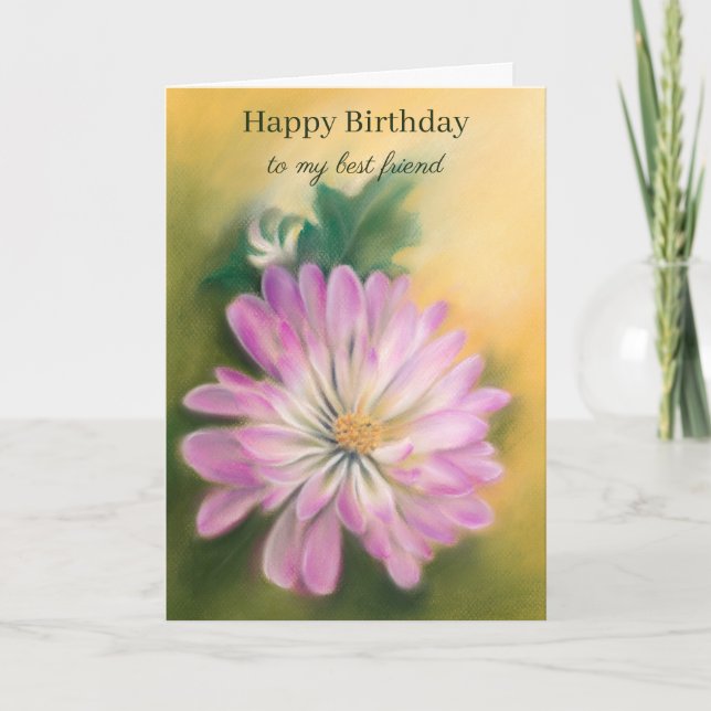 Carte Chrysanthème rose et crème Florale Anniversaire (Devant)