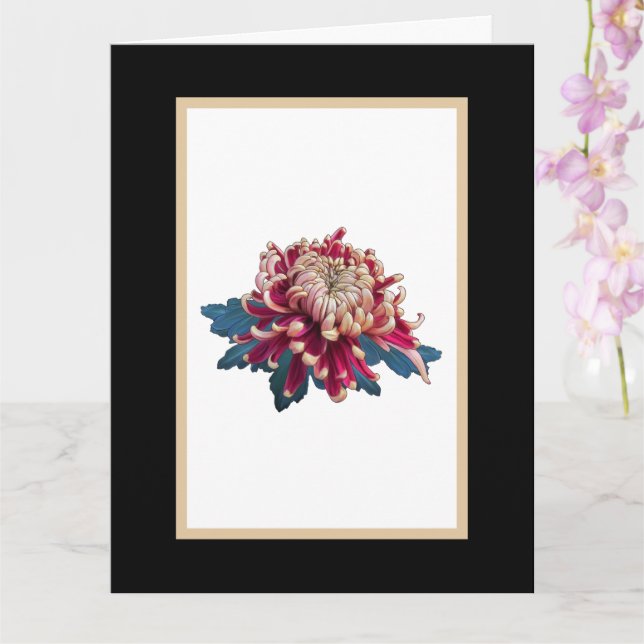 Carte Chrysanthème rouge et jaune illustration noir (Orchidée)