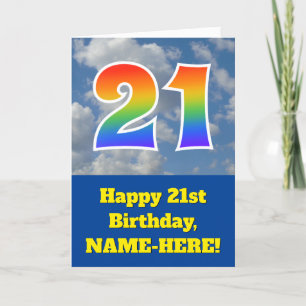 Carte Ciel bleu nuageux, Motif arc-en-ciel "21" Annivers