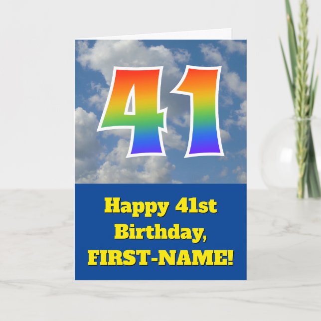 Carte Ciel bleu nuageux, Motif arc-en-ciel "41" Annivers (Devant)