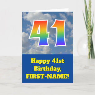 Carte Ciel bleu nuageux, Motif arc-en-ciel "41" Annivers