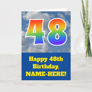 Carte Ciel bleu nuageux, Motif arc-en-ciel "48" Annivers