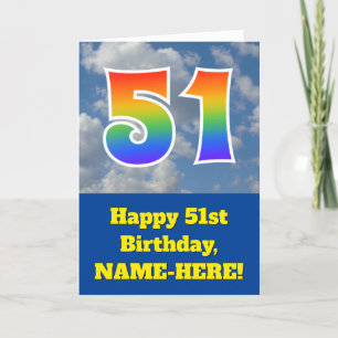Carte Ciel bleu nuageux, Motif arc-en-ciel "51" Annivers