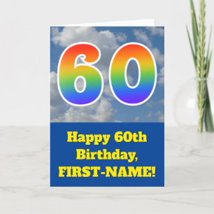 Carte Ciel bleu nuageux, Motif arc-en-ciel "60" Annivers