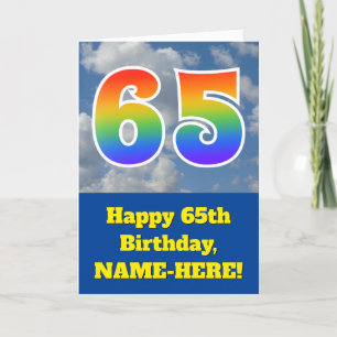 Carte Ciel bleu nuageux, Motif arc-en-ciel "65" Annivers