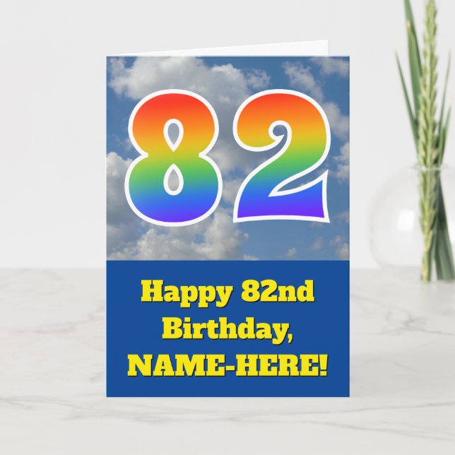 Carte Ciel bleu nuageux, Motif arc-en-ciel "82" Annivers (Devant)