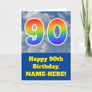 Carte Ciel bleu nuageux, Motif arc-en-ciel "90" Annivers
