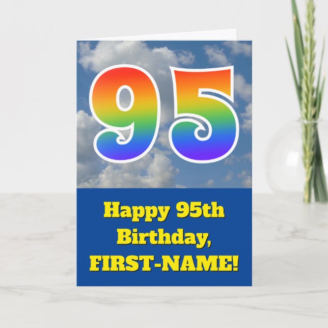 Carte Ciel bleu nuageux, Motif arc-en-ciel "95" Annivers (Devant)