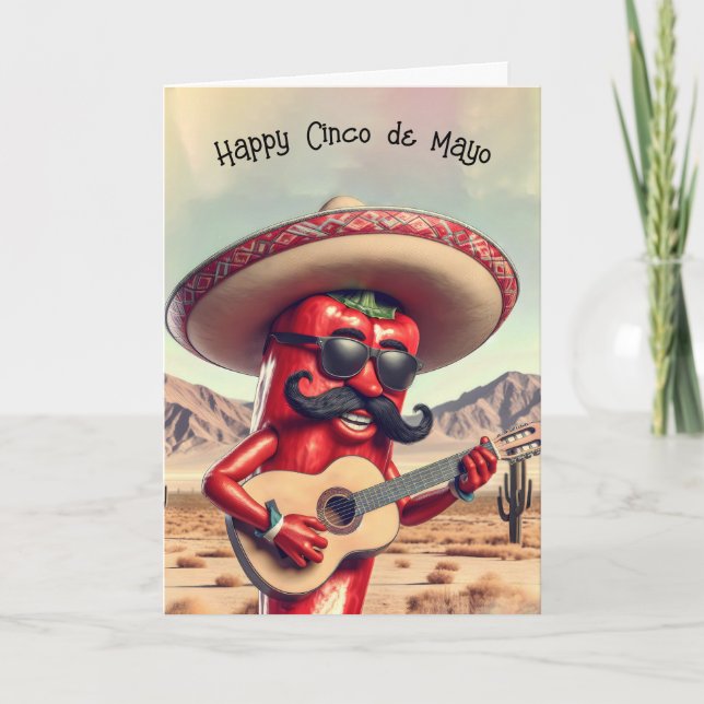 Carte Cinco de Mayo Red Chili Pepper Guitariste (Devant)
