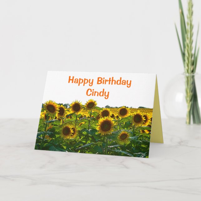 Carte Cindy Happy Birthday Sunflower Field (Devant)