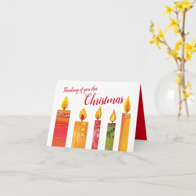 Carte Cinq bougies allumées en papier découpé pour Noël (Fleur jaune)