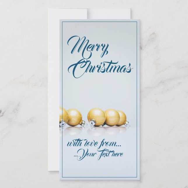Carte Cinq boules dorées de Noël - écriture bleue (Devant)