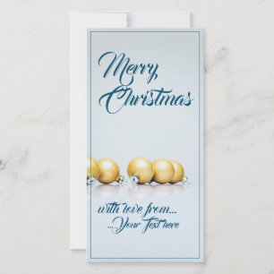 Carte Cinq boules dorées de Noël - écriture bleue