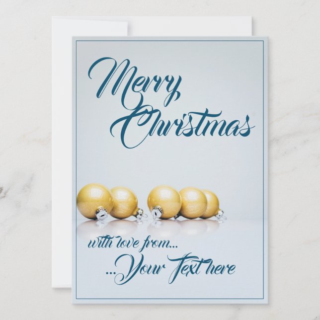 Carte Cinq boules dorées de Noël - écriture bleue (Devant)