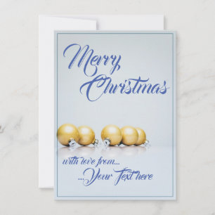 Carte Cinq boules dorées de Noël - écriture bleue