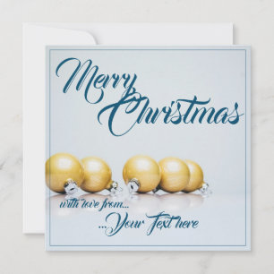 Carte Cinq boules dorées de Noël - écriture bleue