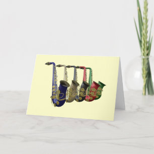 Carte cinq saxophones colorés