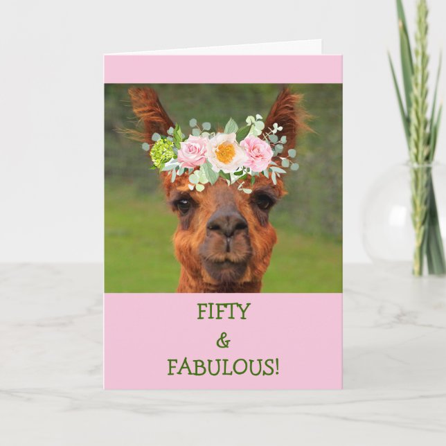 Carte Cinquante et fabuleux Lama Boho Anniversaire (Devant)