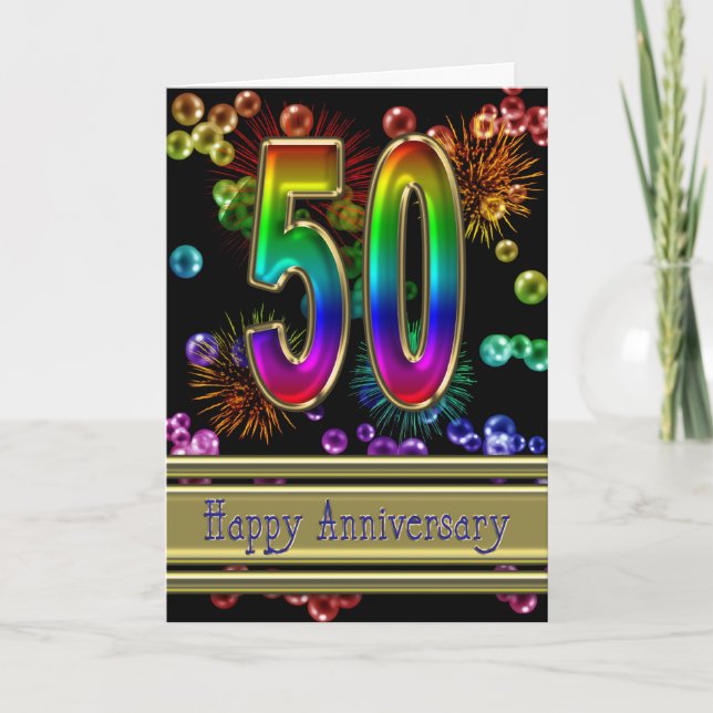 Carte cinquantième anniversaire avec des feux d'artifice (Devant)