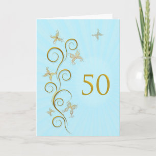 Carte cinquantième Anniversaire avec les papillons d'or