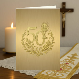 Carte Cinquantième anniversaire d'ordination en or pour 