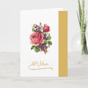 Carte cinquantième Roses roses romantiques