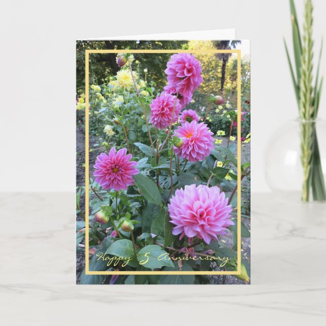 Carte Cinquième Anniversaire Mariage Souhaite 5 Chrysant (Devant)