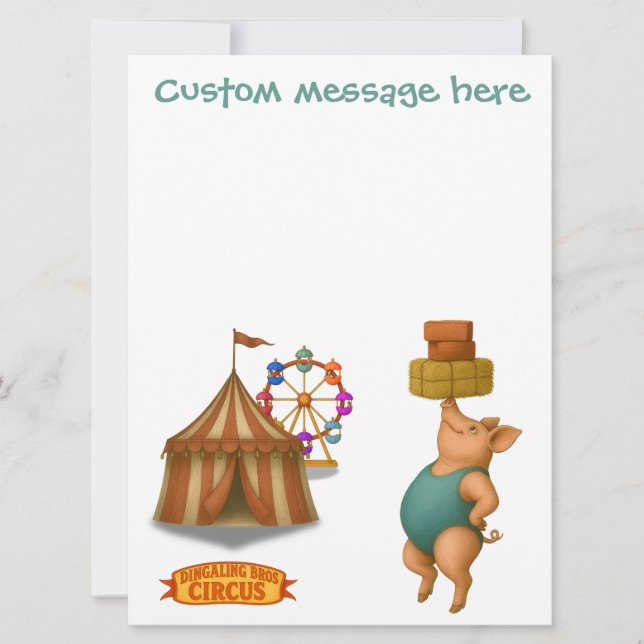 Carte Circus pig. Add your own message. (Devant)